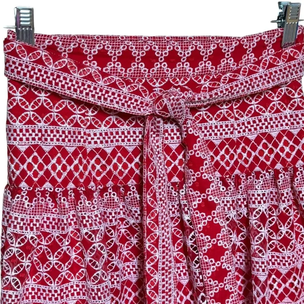 Antonio Melani Belted High Waisted Maxi Skirt Cherry Blossom Red White 0